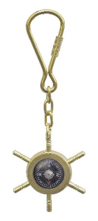 Porte-clé - Boussole-barre à roue en laiton et fonctionnel - décoration marine