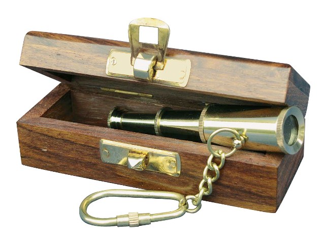 Porte-clé - Télescope avec boîte - laiton et fonctionnel - décoration marine