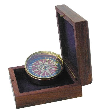 Compas rose des vents avec boîte en bois - décoration marine