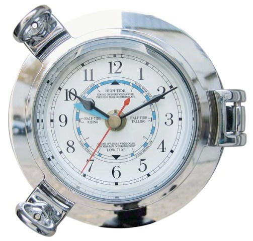 Horloge-Marée-Hublot - chromé - mouvement à quartz - décoration marine