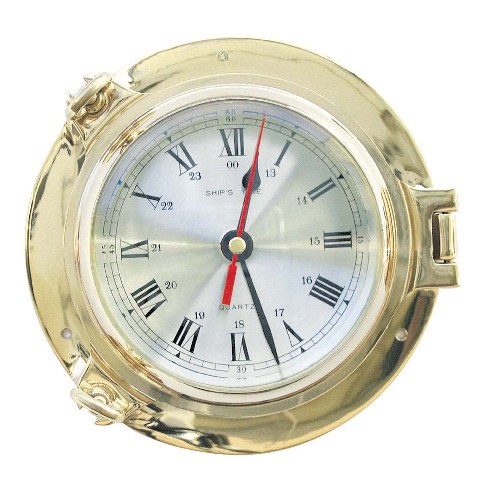 Horloge-Hublot en laiton - cadran chiffres romains - mouvement à quartz - décoration marine