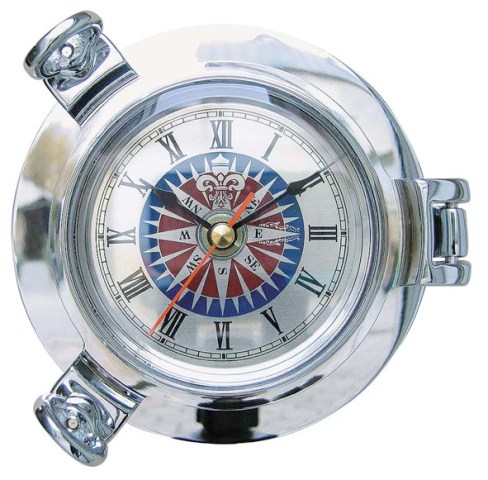 Horloge Hublot - cadran rose des vents - chromé - mouvement à quartz - décoration marine