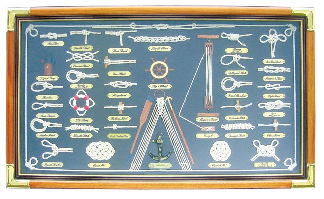 Tableau de nœuds en bois-laiton - ALLEMAND - décoration marine - décoration- marine - décoration-marine - decoration maritime tableau-nœuds