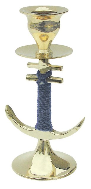 Bougeoir - Ancre en laiton - cordage bleu - décoration marine