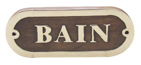 Plaque de porte - BAIN en bois-laiton - décoration marine