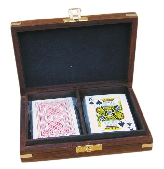 Coffret 'jeu de cartes' - 2 jeux de cartes - bois-laiton - décoration marine
