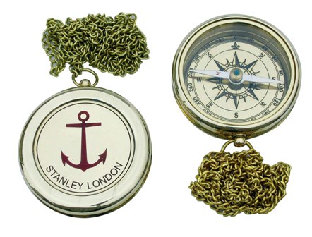 Compas avec gravure d\'ancre - chaînette en laiton - décoration marine