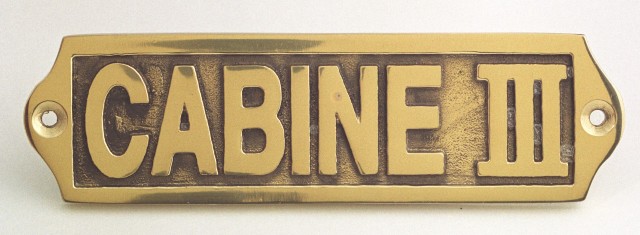Plaque de porte en laiton avec motif  CABINE III  - décoration marine