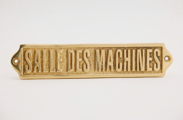 Plaque de porte en laiton avec motif  SALLE des MACHINES  - décoration marine