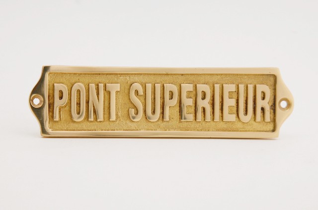 Plaque de porte en laiton avec motif  PONT SUPERIEUR  - décoration marine