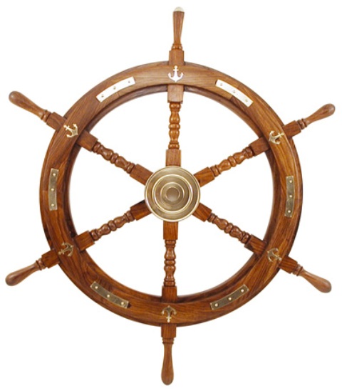 Barre à roue décoration avec parties en Laiton  - décoration marine