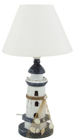 Lampe phare blanc/bleu en bois - décoration marine - décoration-marine -  décoration-marine - decoration maritime lampe-bureau